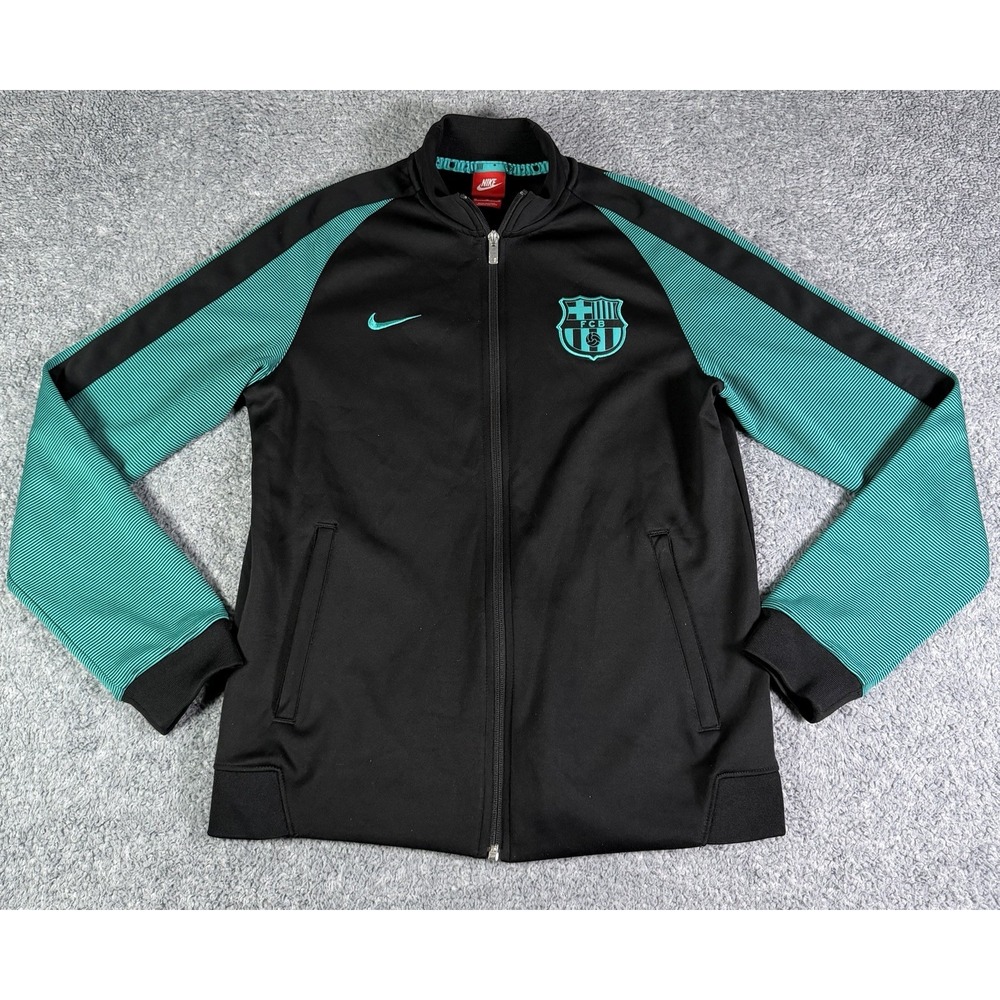 Nike FC Barcelona Track Jacket Mens Medium Black Teal Full Zip Training Soccer